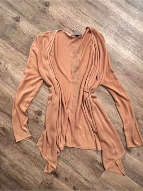 Lightweight Camel Open-Front Cardigan Sweater